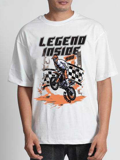 Lagend Inside White Graphic Printed Oversized T-shirt for Men