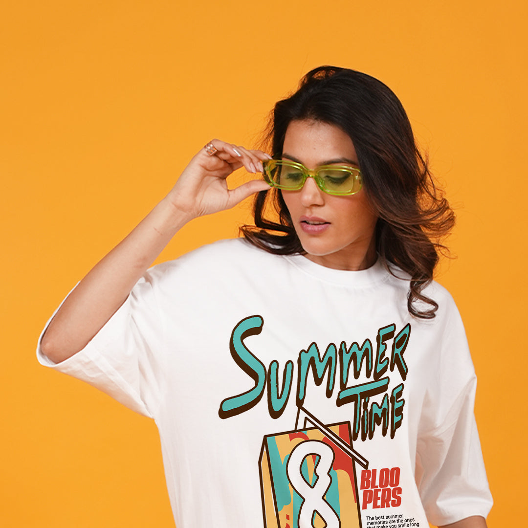 Summer Time White Oversized Dropshoulder Womens T-shirt – Bloopers