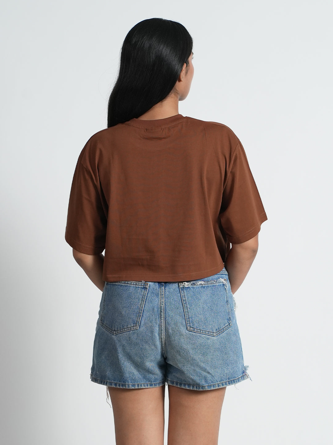 Elevate Your Vision Brown Trendy Graphic Printed Crop Top For Women