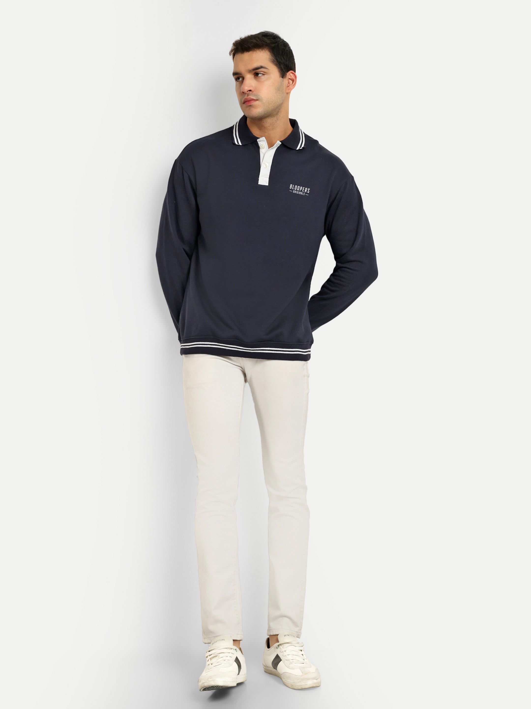 Men's Oversized Navy blue Collar Neck T-shirt