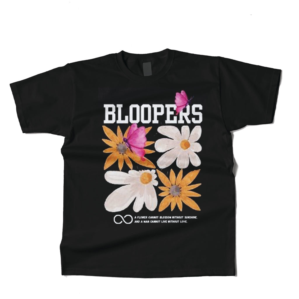 Bloopers Flower Womens Regular Fit Black T-shirt