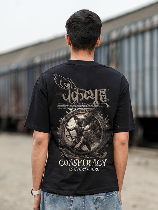 Conspiracy Black Oversized Casual Loose Fit Round neck T-shirt for men