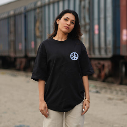 PEACE WOMEN OVERSIZED BLACK T-SHIRT