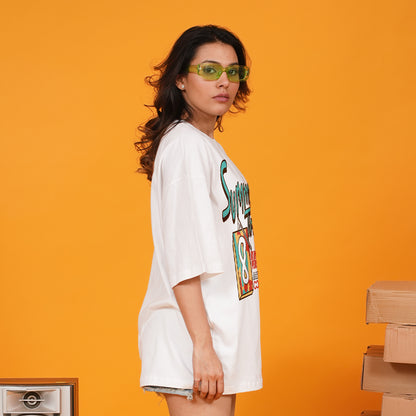 Summer Time White Oversized Dropshoulder Womens T-shirt