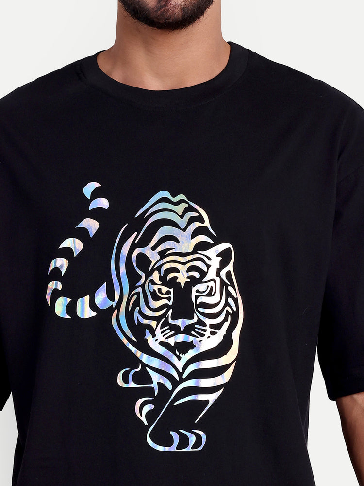 Tiger Holographic  Black Oversized T-shirt