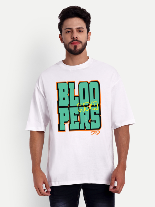 Bloopers typography white oversized t-shirt for men