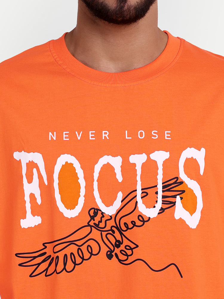 Never Lose Focus Oversized Graphic Orange T-shirt