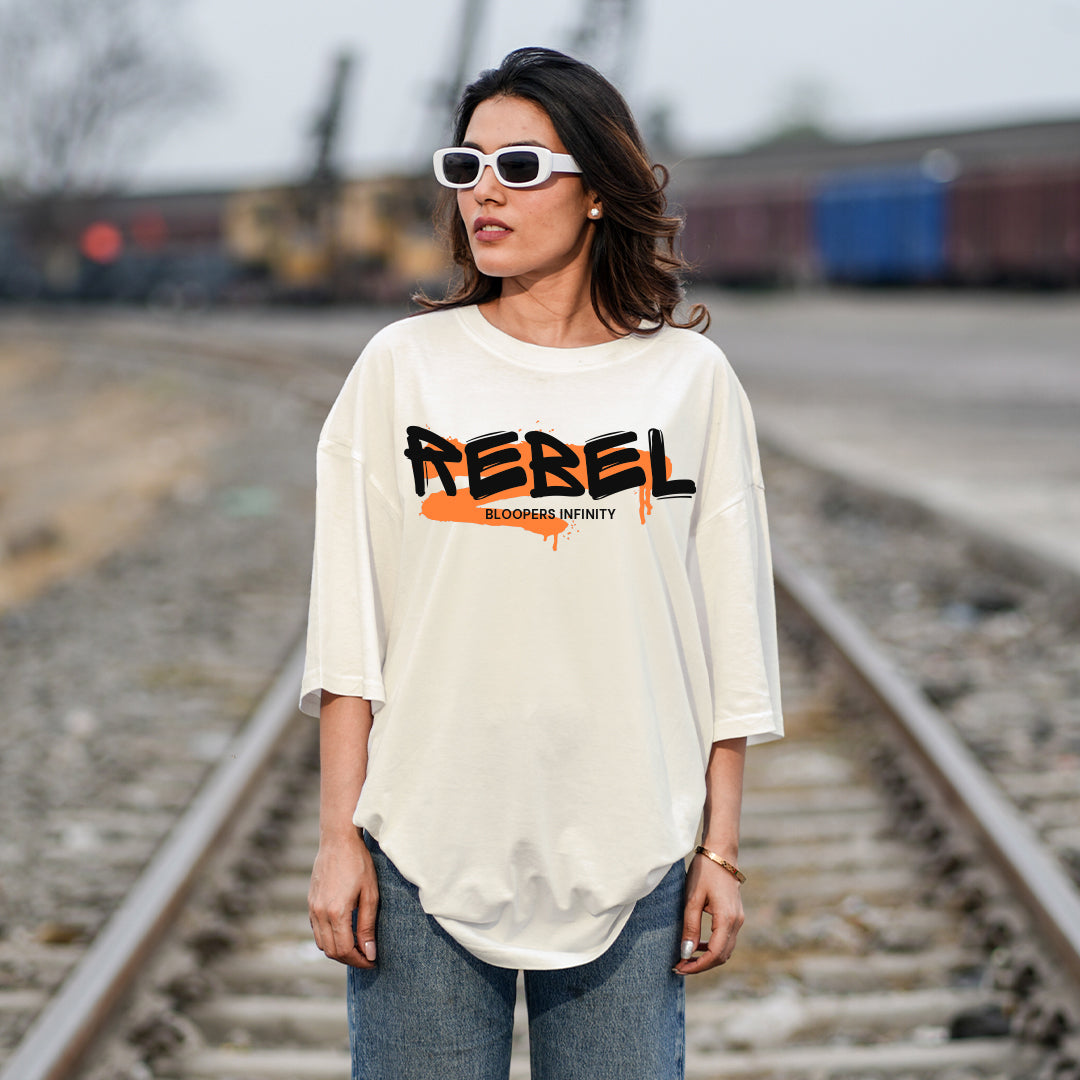 Bloopers Rebel womens white oversized dropshoulder t-shirt