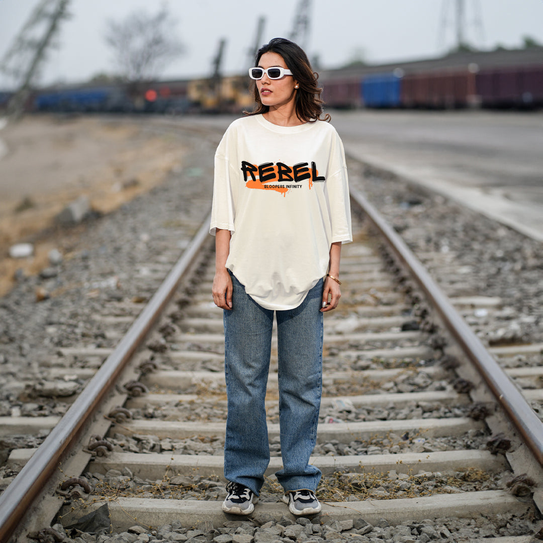 Bloopers Rebel womens white oversized dropshoulder t-shirt