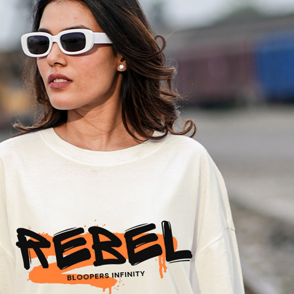 Bloopers Rebel womens white oversized dropshoulder t-shirt