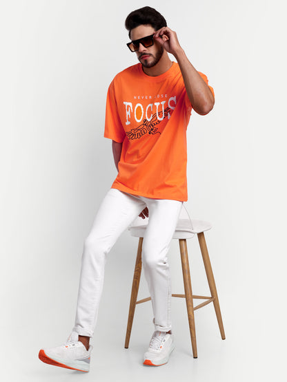 Never Lose Focus Oversized Graphic Orange T-shirt
