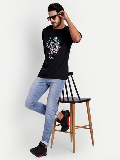 Tiger Holographic  Black Oversized T-shirt