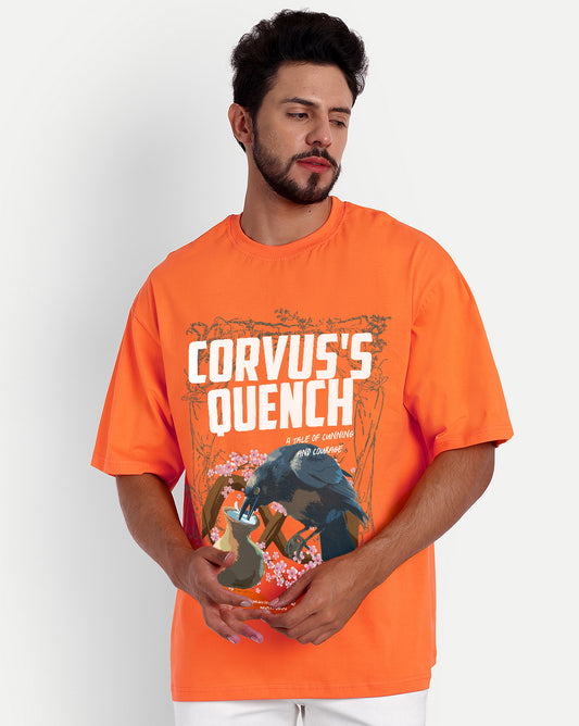 Corvus's Quench Oversized Orange Half Sleeve Summer Wear T-shirt