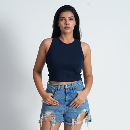 Women Sleeve less Navy blue Summer Wear Tank Top