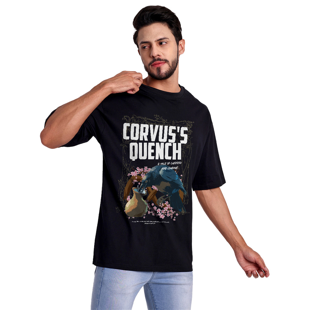 Corvus's Quench Black Oversized Black Half Sleeve Summer Wear T-shirt
