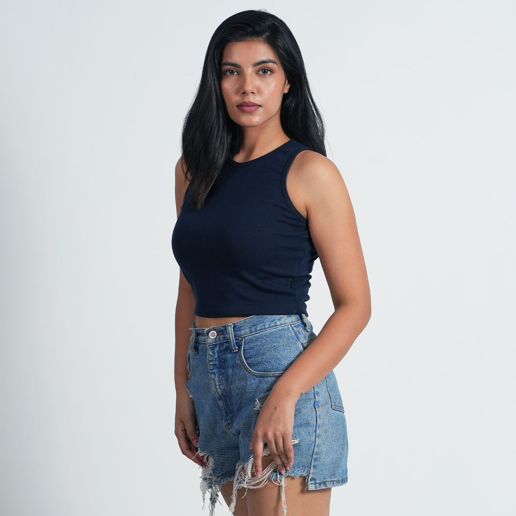 Women Sleeve less Navy blue Summer Wear Tank Top