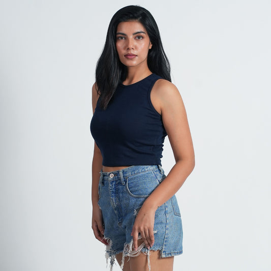 Women Sleeve less Navy blue Summer Wear Tank Top