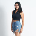Women Collar Navy blue Sleeve less Summer Wear Tank Top
