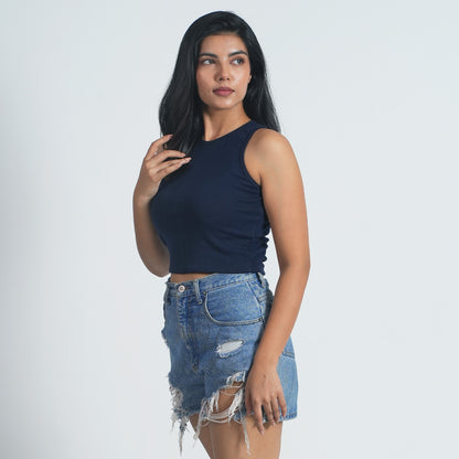 Women Sleeve less Navy blue Summer Wear Tank Top
