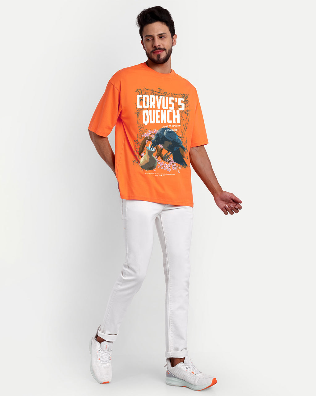 Corvus's Quench Oversized Orange Half Sleeve Summer Wear T-shirt