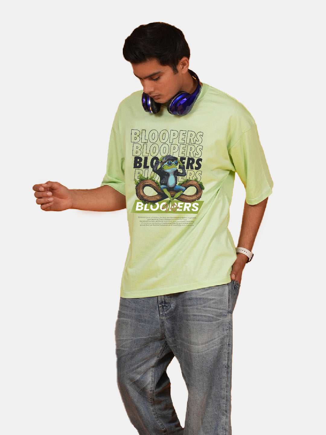Bloopers Frog Mintgreen Oversized Graphic Printed t-shirt