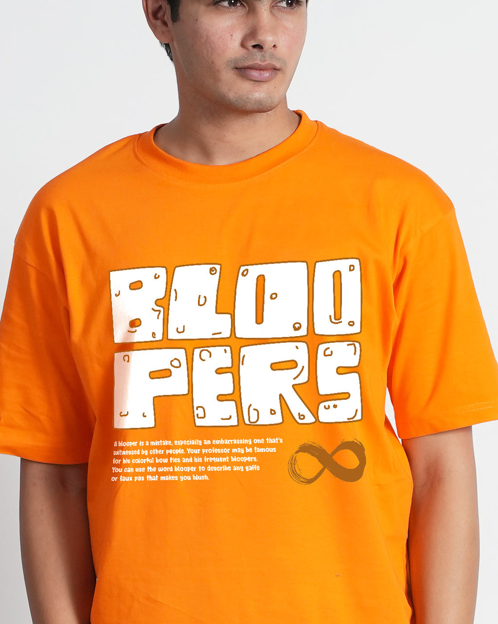 Bloopers infinity orange oversized half sleeve pure cotton t-shirt for Men