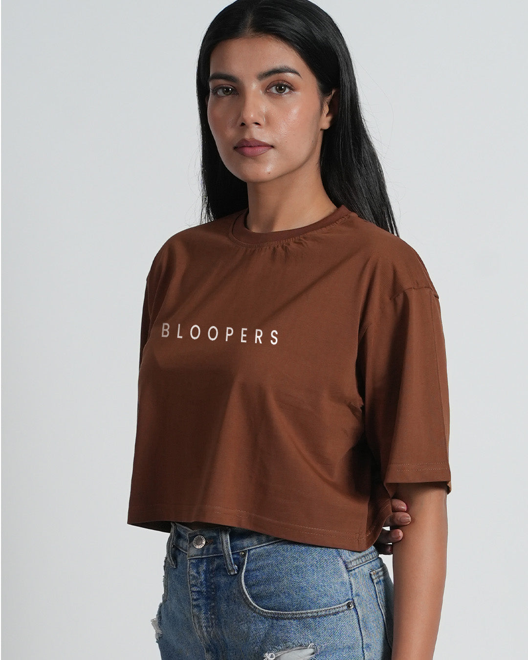 BLOOPERS BROWN TRENDY PRINTED CROP TOP FOR WOMEN
