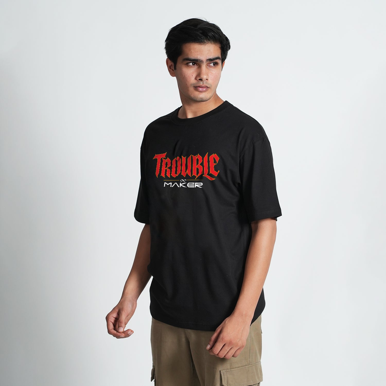 Trouble Maker Black Oversized Graphic T-Shirt