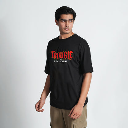 Trouble Maker Black Oversized Graphic T-Shirt