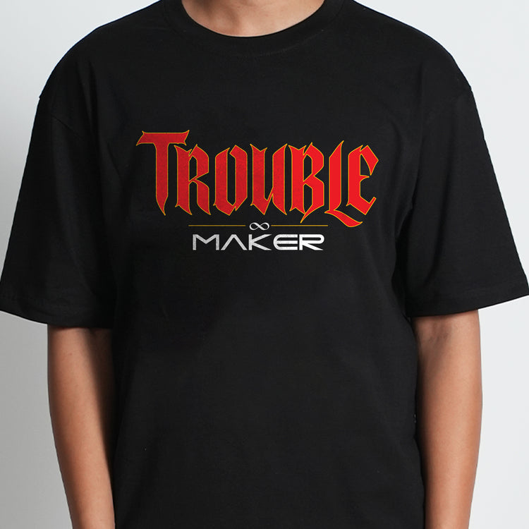 Trouble Maker Black Oversized Graphic T-Shirt