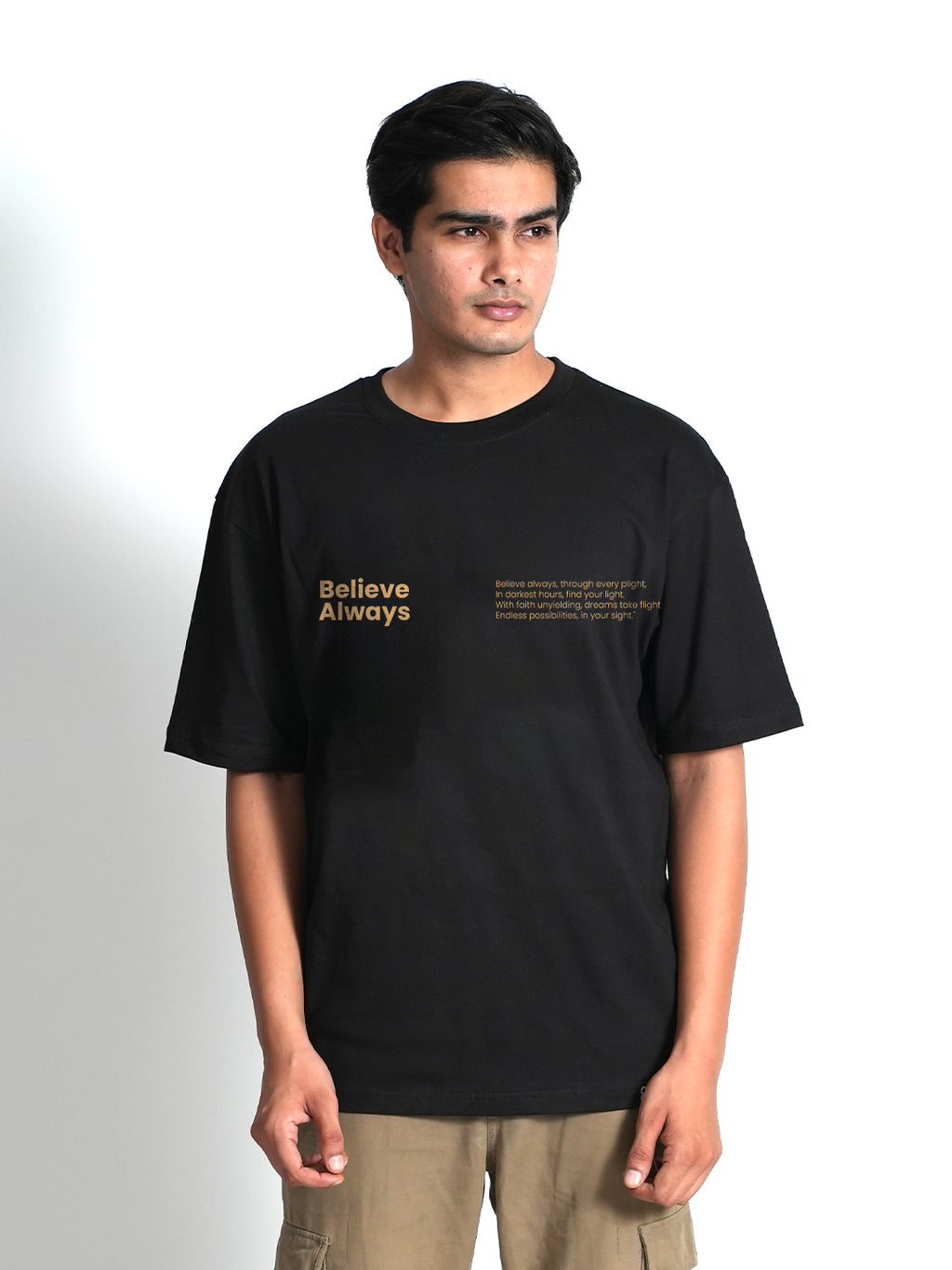 Believe Always Black Oversized Dropshoulder T-shirt