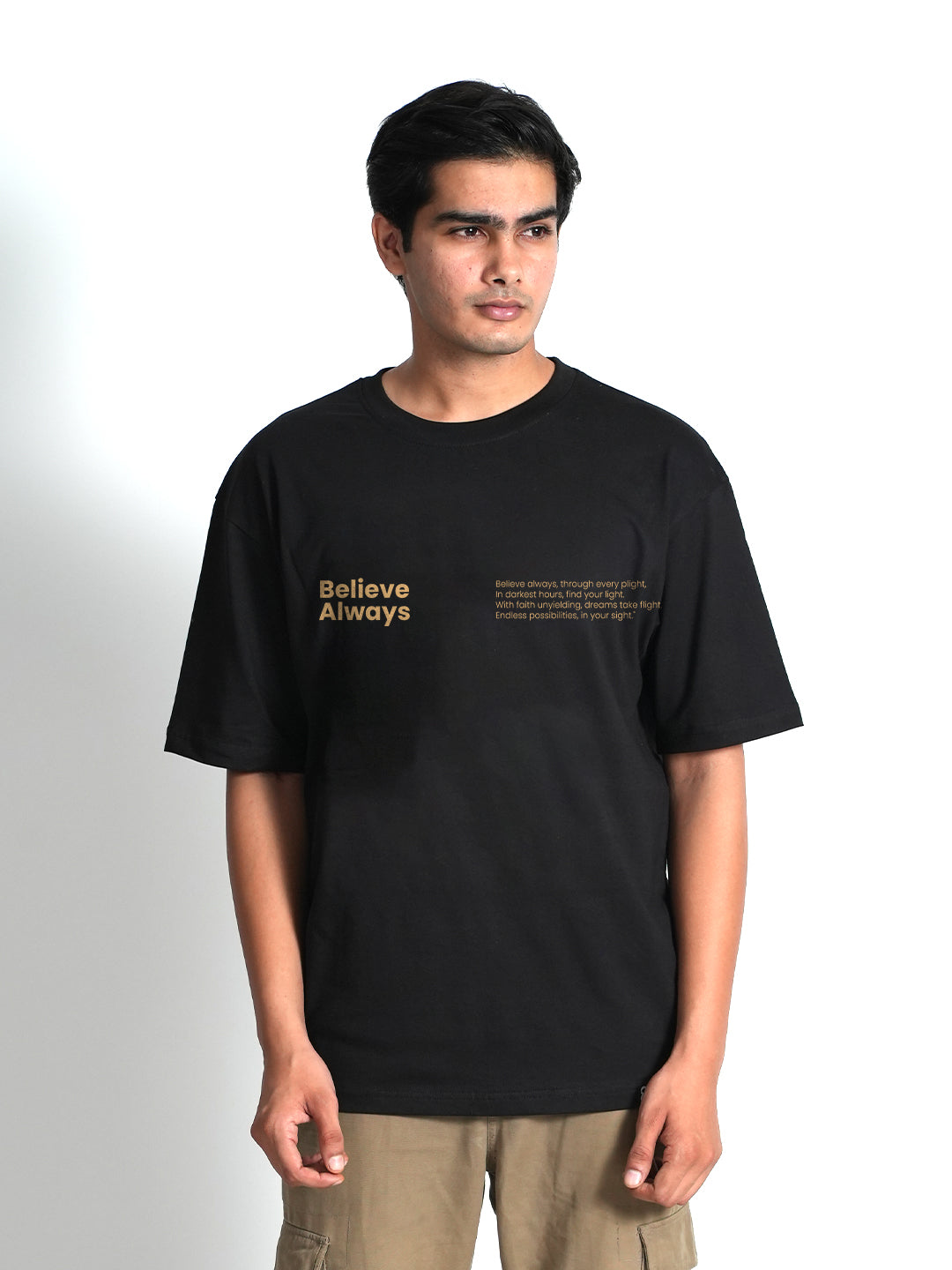 Believe Always Black Oversized Dropshoulder T-shirt