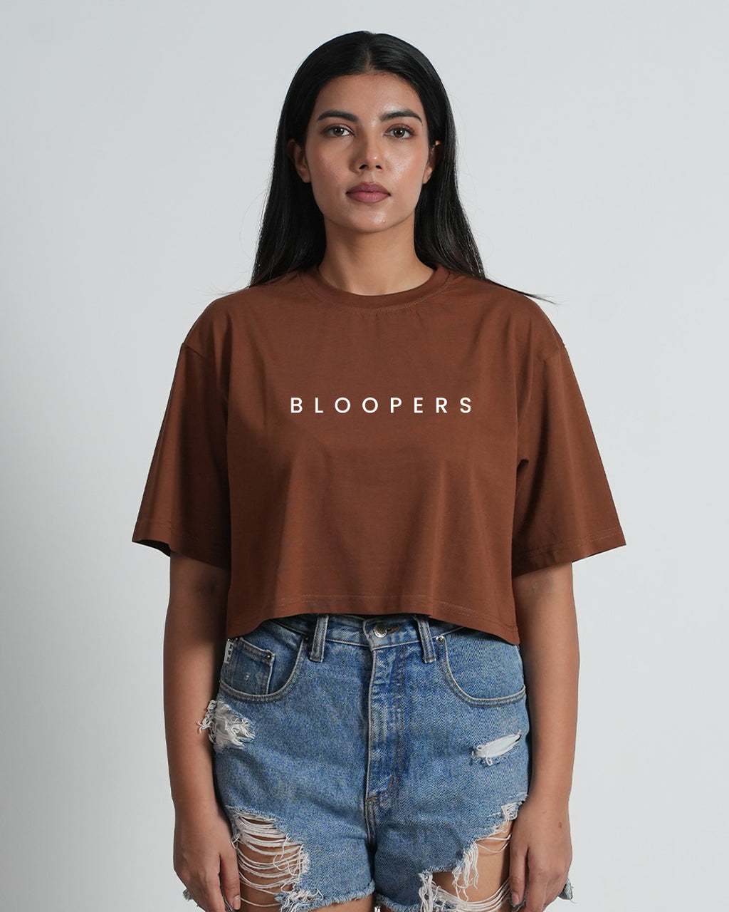 BLOOPERS BROWN TRENDY PRINTED CROP TOP FOR WOMEN