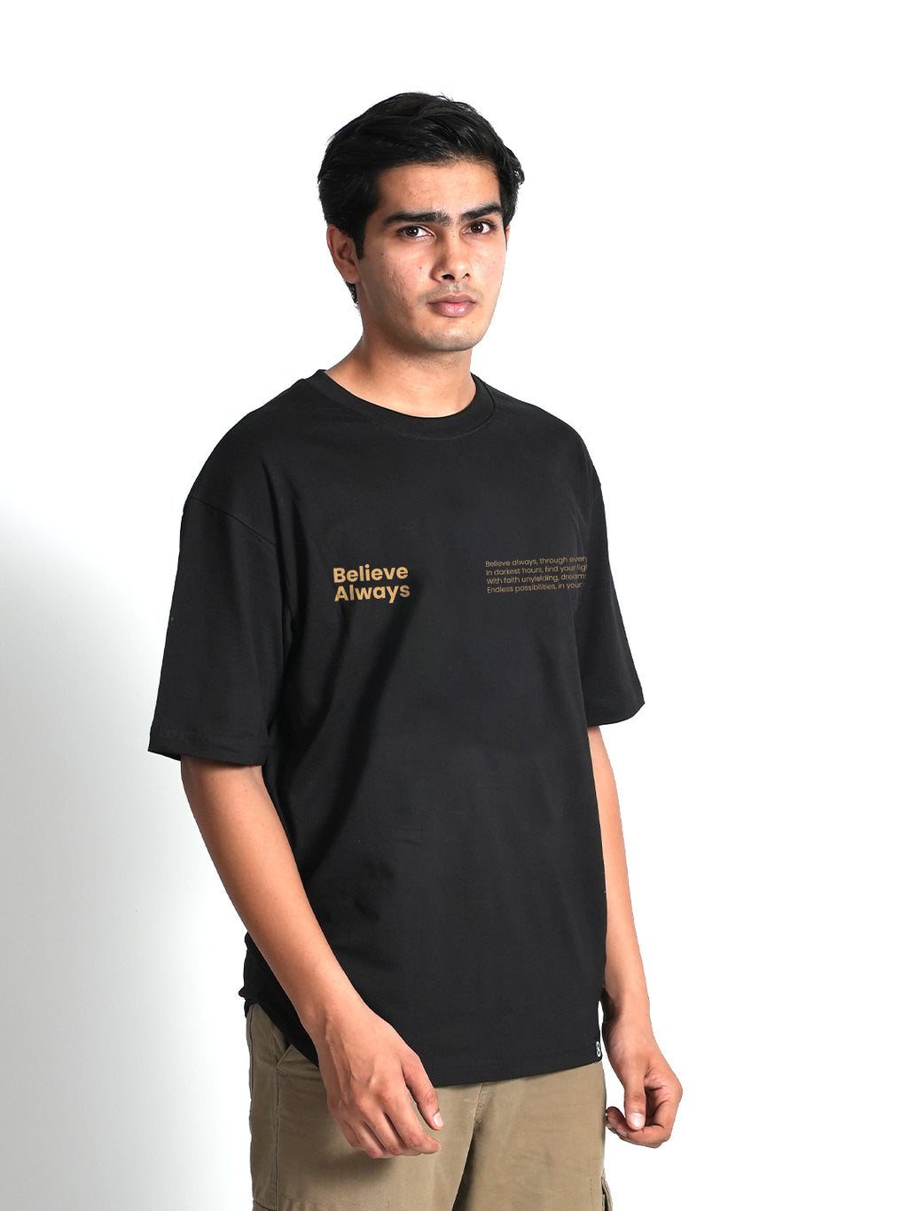 Believe Always Black Oversized Dropshoulder T-shirt