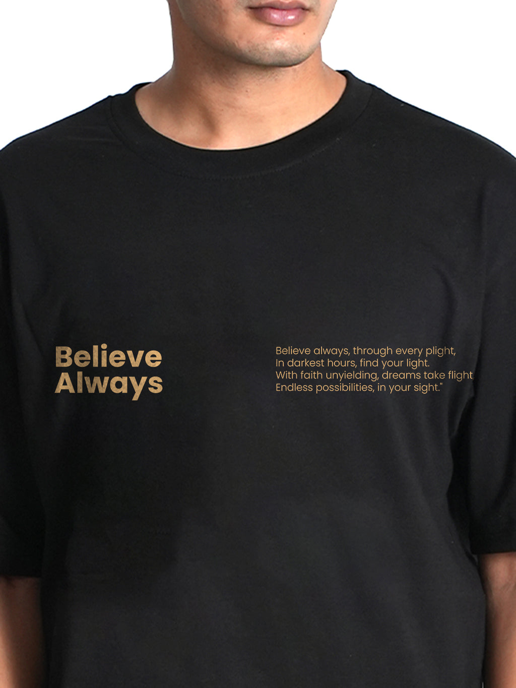 Believe Always Black Oversized Dropshoulder T-shirt