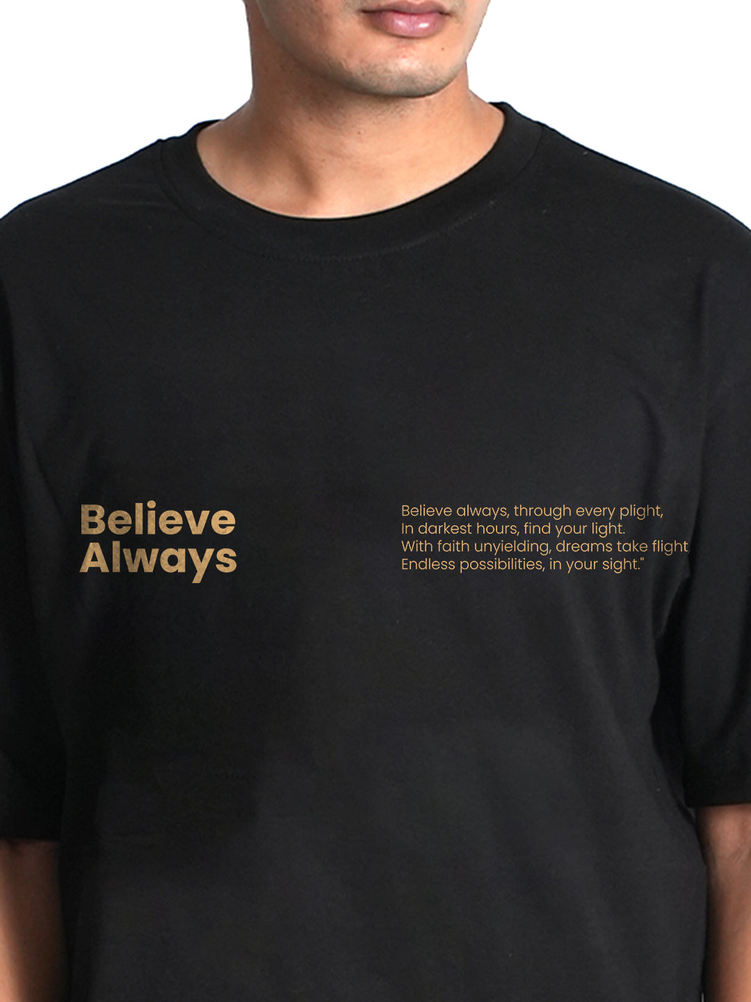 Believe Always Black Oversized Dropshoulder T-shirt