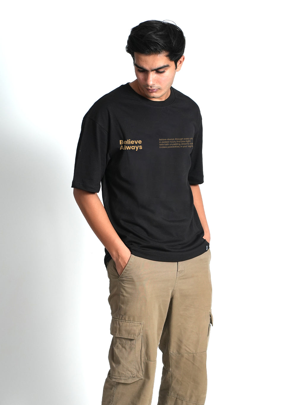 Believe Always Black Oversized Dropshoulder T-shirt