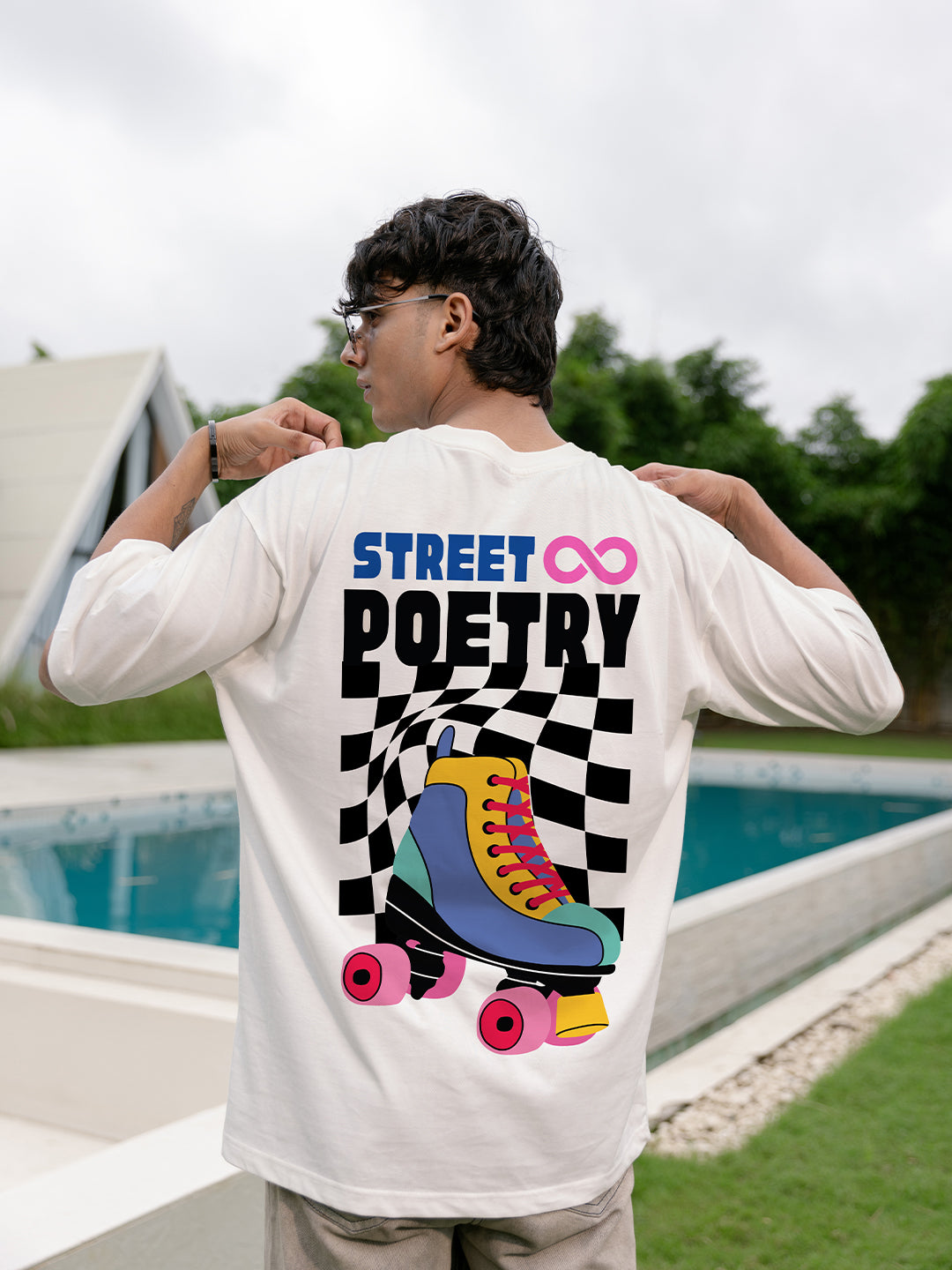 Street Poetry White Oversized Drop shoulder T-shirt for Men