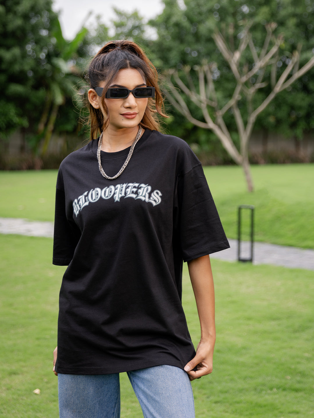 Women's Bloopers Flower drop shoulder half sleeve t-shirt