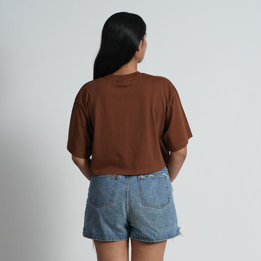 Basic Maroon Baggy Fit Dropshoulder Croptop For Women