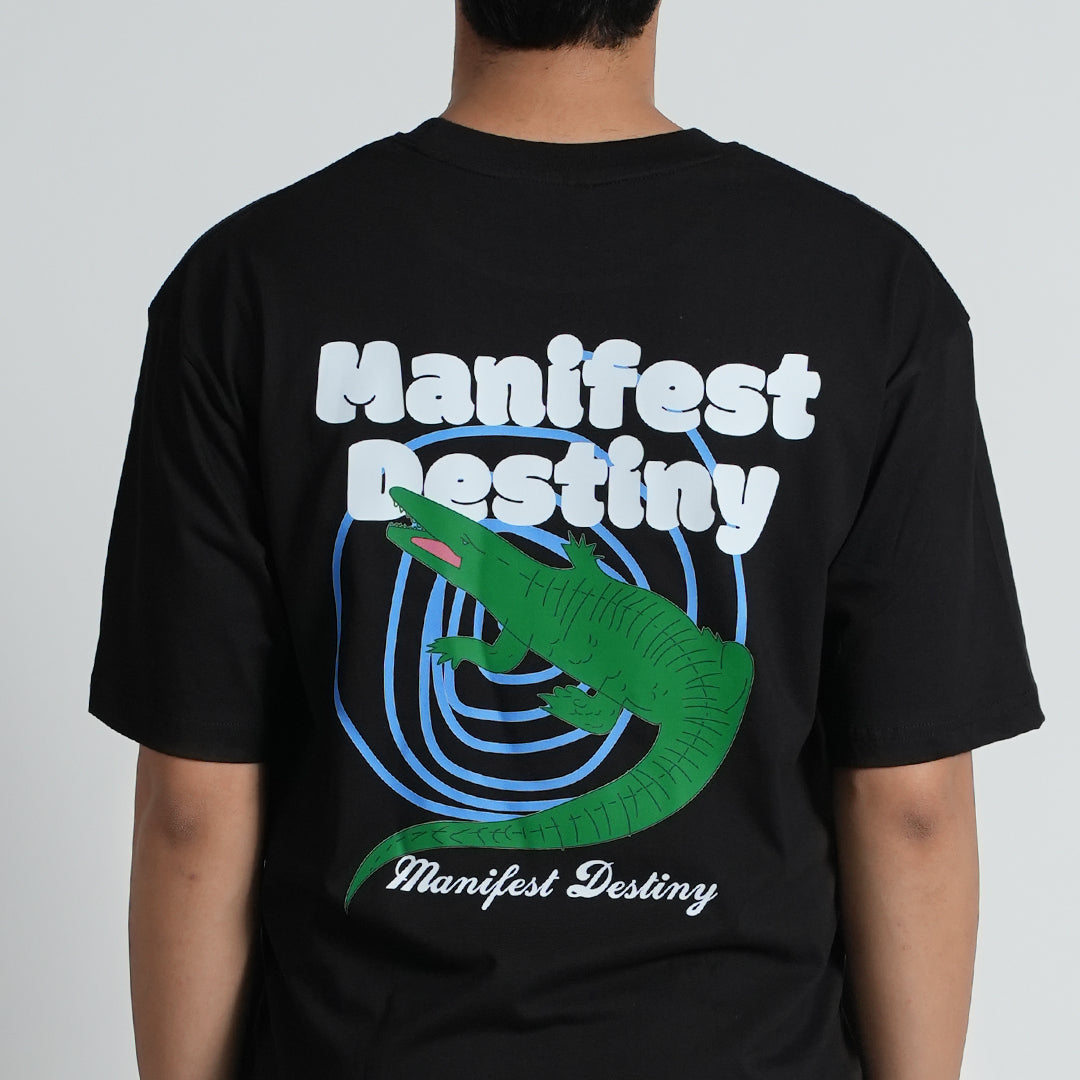 Menifest Black Oversized Half Sleeve Cotton T-shirt
