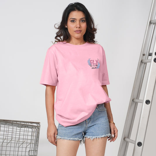 Fly pastel pink oversized t-shirt for women's