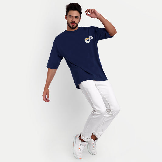 Euphoria Oversized Drop shoulder Navy Blue T-shirt for Men