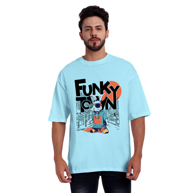 Funky town skyblue oversized t-shirt for men
