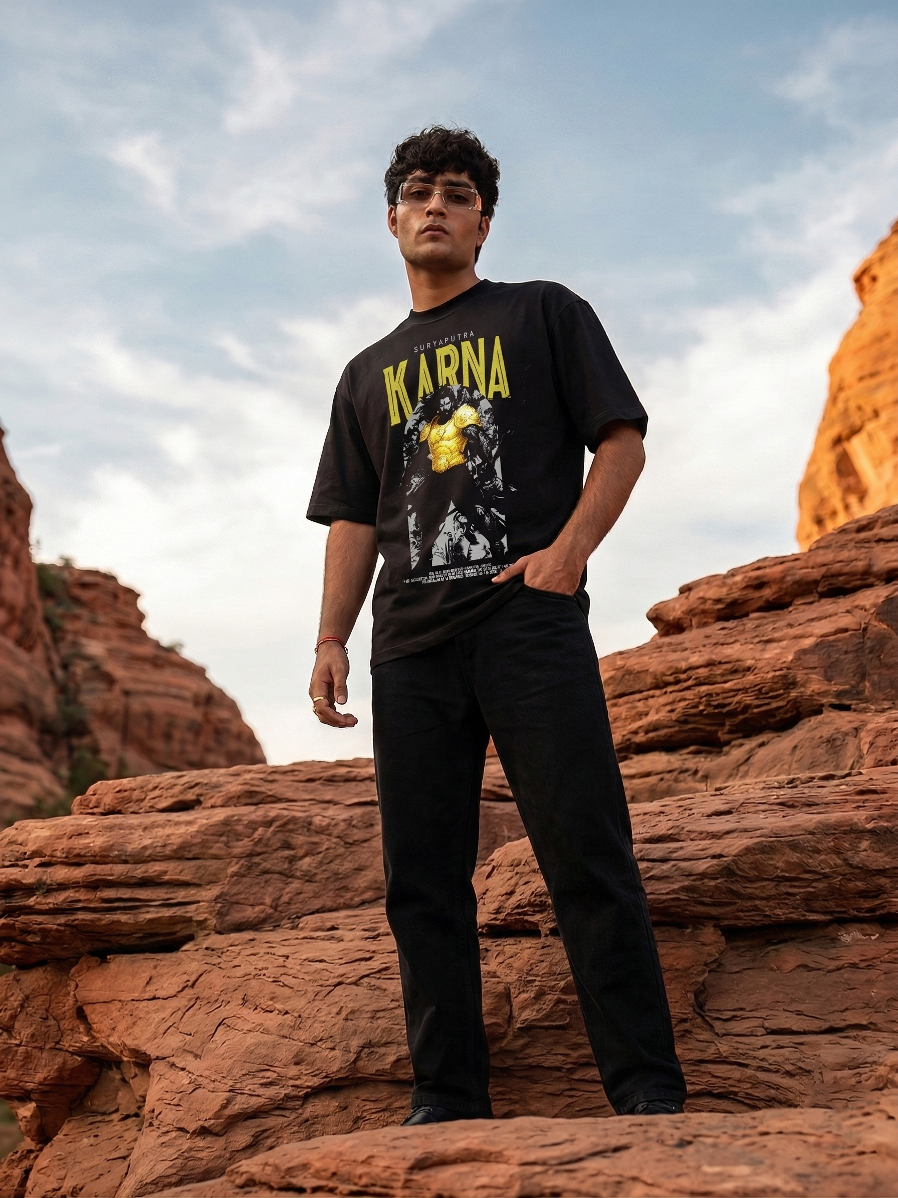 Karna Black Oversized Casual Loose Fit Round neck T-shirt