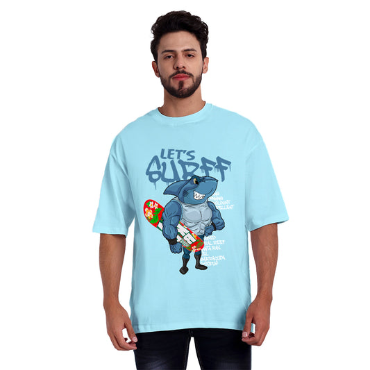 Let's Surff Skyblue Oversized Dropshoulder T-shirt for Men