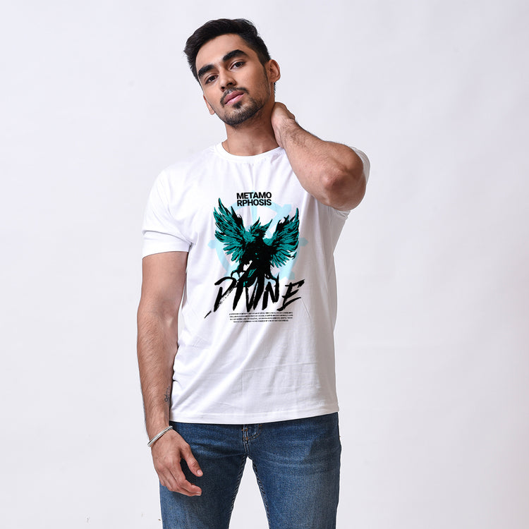 Metamorphosis Graphic White Roundneck T-shirt for men