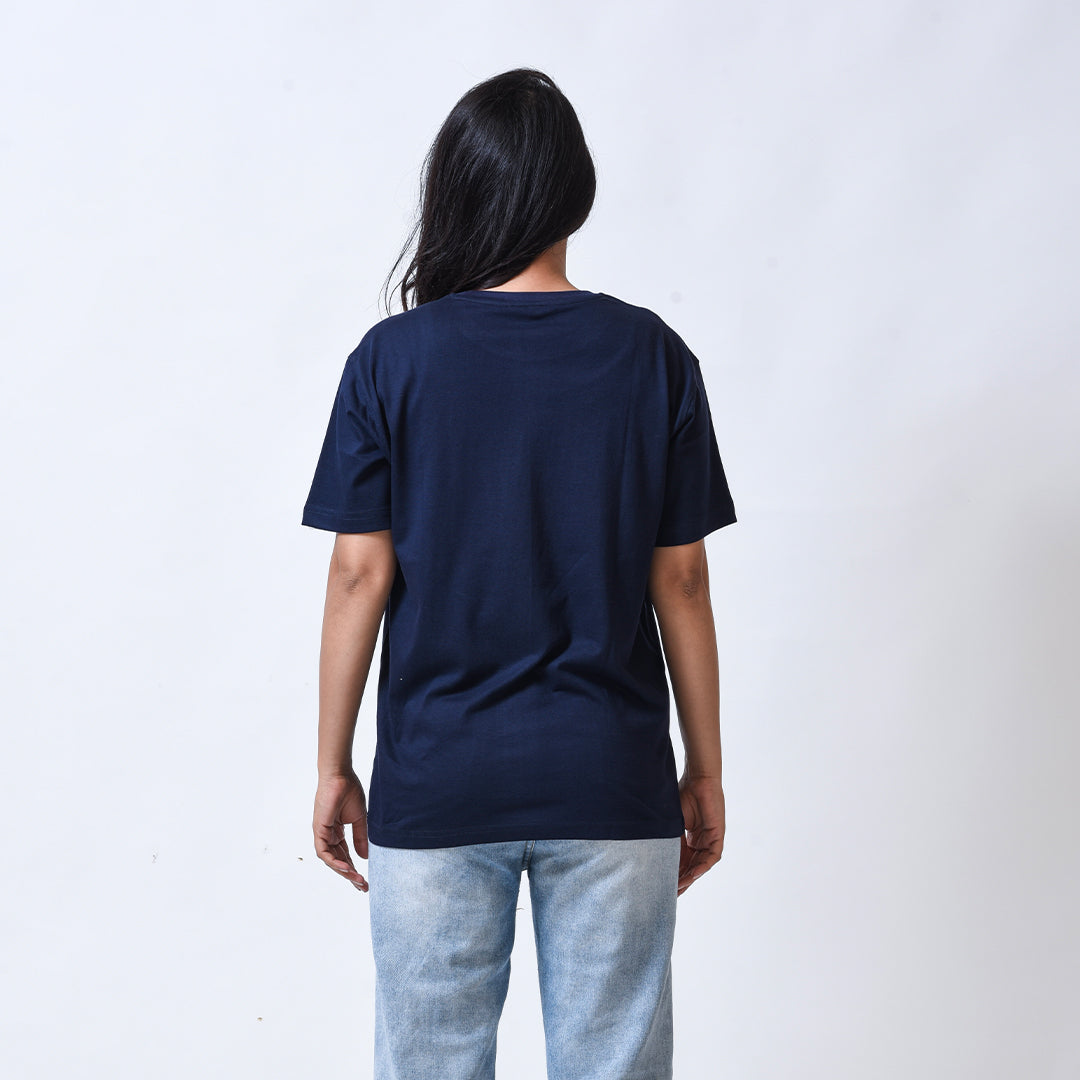 Over Thinking Women Navyblue Regular Fit Roundneck T-shirt