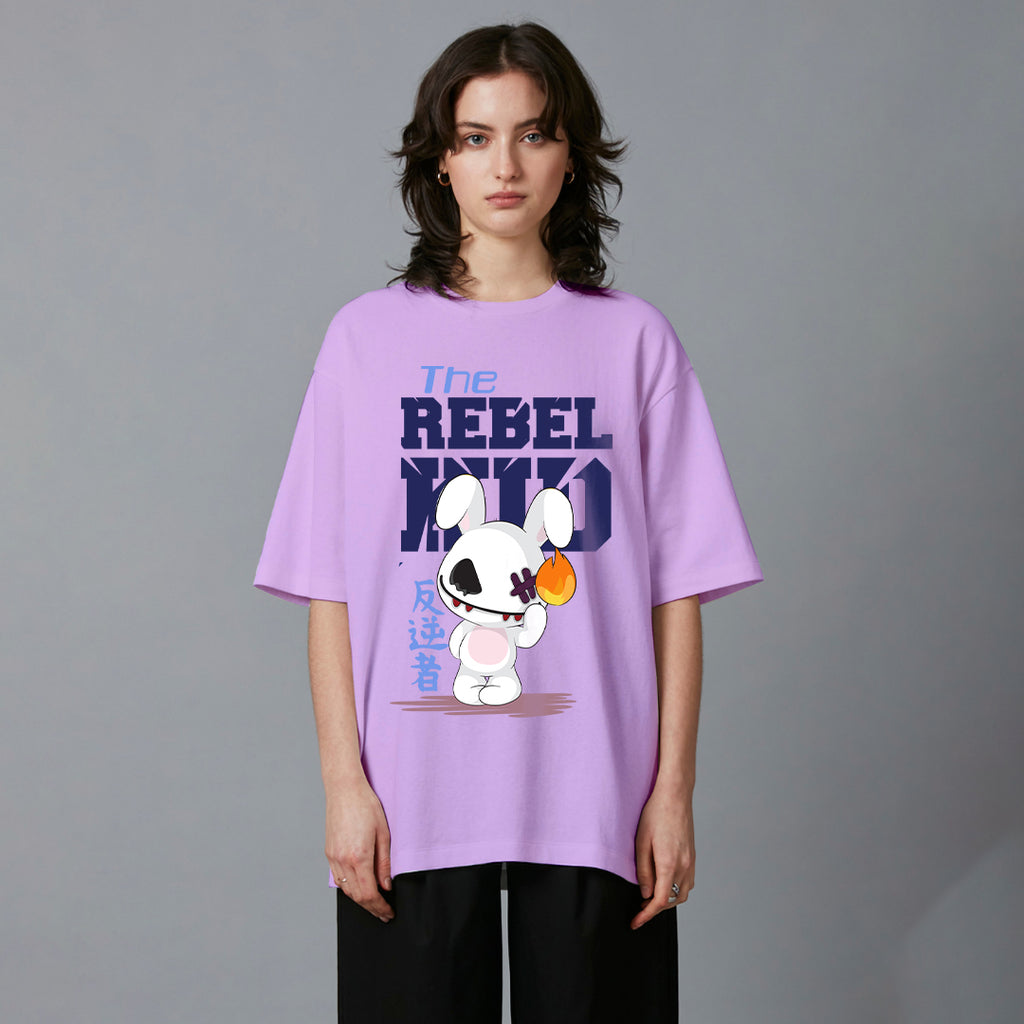 Rebel kids lavender casual printed Oversized t-shirt for women