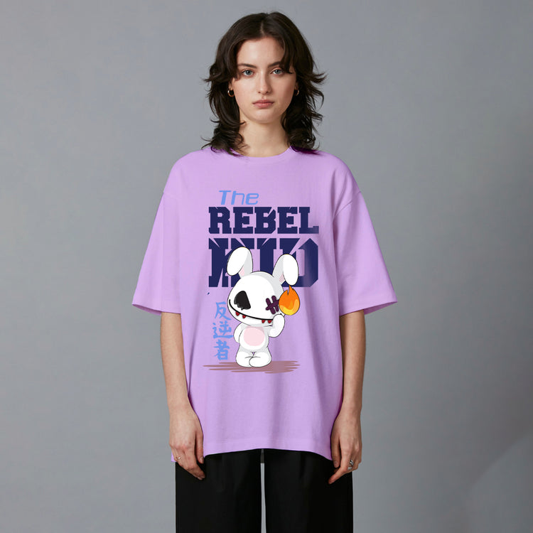 Rebel kids lavender casual printed Oversized t-shirt for women